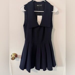 NWT Zara Pleated Navy Blue Mini Dress Size Small
